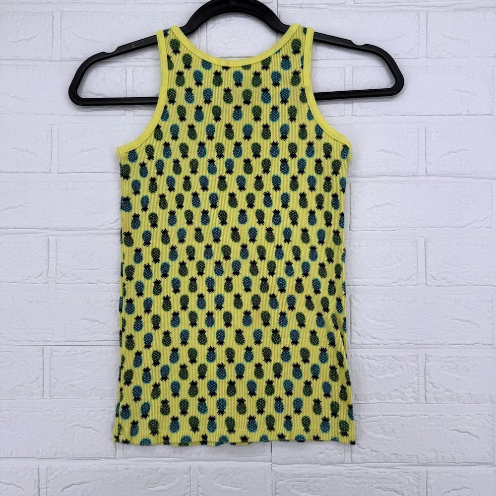 Old Navy Pineapple Tank Top Kids Size L Yellow Ribbed Sleeveless Scoop Neck